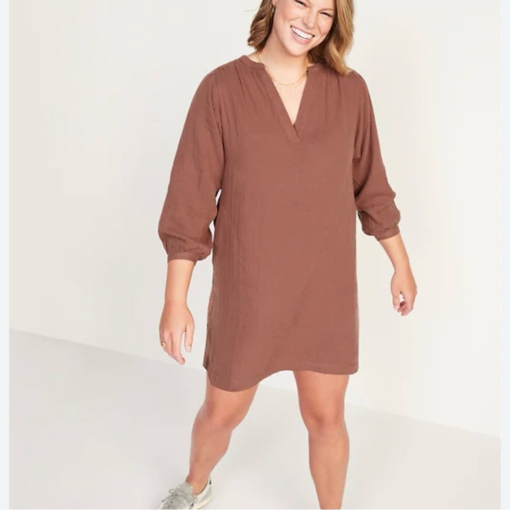 Old Navy Dress Shift Medium Chocolate Brown Minimalist Boho Minimalist Cottage